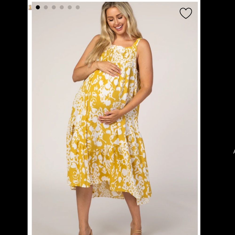 Yellow Floral Maternity Midi Dress